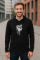 Preview: Leichter Unisex Jersey Hoodie mit Eulenmotiv – Bio & Fairtrade – Schwarz & Bordeaux