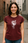 Preview: Damen Bio-T-Shirt „Owl“ – Stone Washed Burgundy