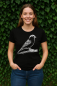 Preview: Damen T-Shirt Schwarz mit weißem Spatz – Vogel Shirt Bio Baumwolle, Tiermotiv, Illustration, Fair Fashion, Naturshirt