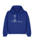 Preview: Damen Hoodie – Papierhafen | Worker Blue mit weißem Druck – Fair produziert - Boxy-Fit