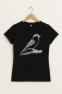 Preview: Damen T-Shirt Schwarz mit weißem Spatz – Vogel Shirt Bio Baumwolle, Tiermotiv, Illustration, Fair Fashion, Naturshirt