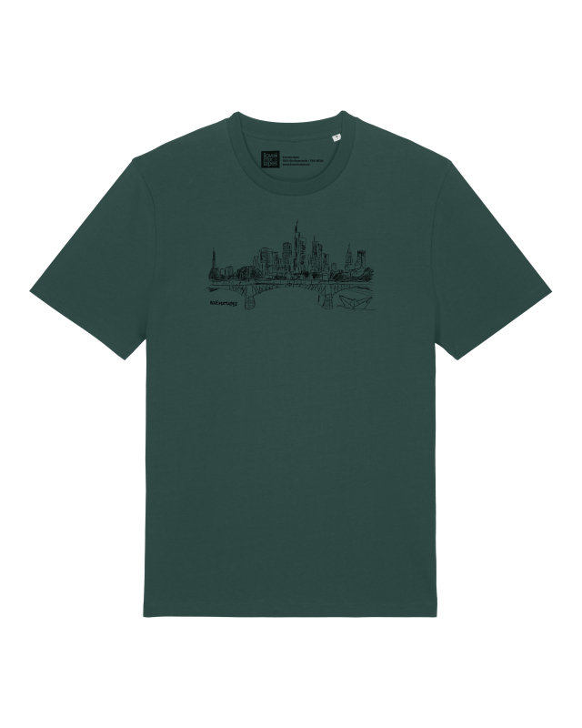 T-Shirt Frankfurter Skyline – Bio, Fair & Handbedruckt (Relaxed Fit) - Bottle Green