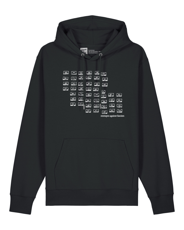 Unisex Hoodie „mixtapes against fascism“ Schwarz – Bio-Baumwolle, Fair Wear, Statement-Hoodie