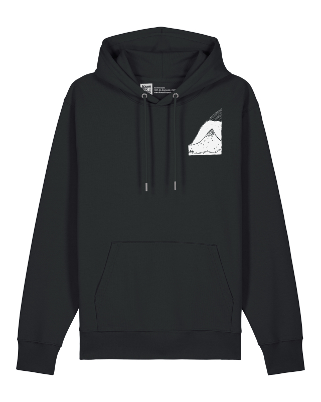 Schwarzer Unisex Hoodie „Bergpanorama“ – Bio-Baumwolle, Fair Wear, Minimalistisch