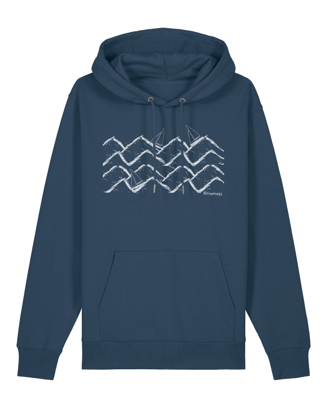 Boats & Waves Bio Hoodie – Segelboot Pullover aus 100 % Bio-Baumwolle | Farben: Black, Deep Teal, Heritage Brown