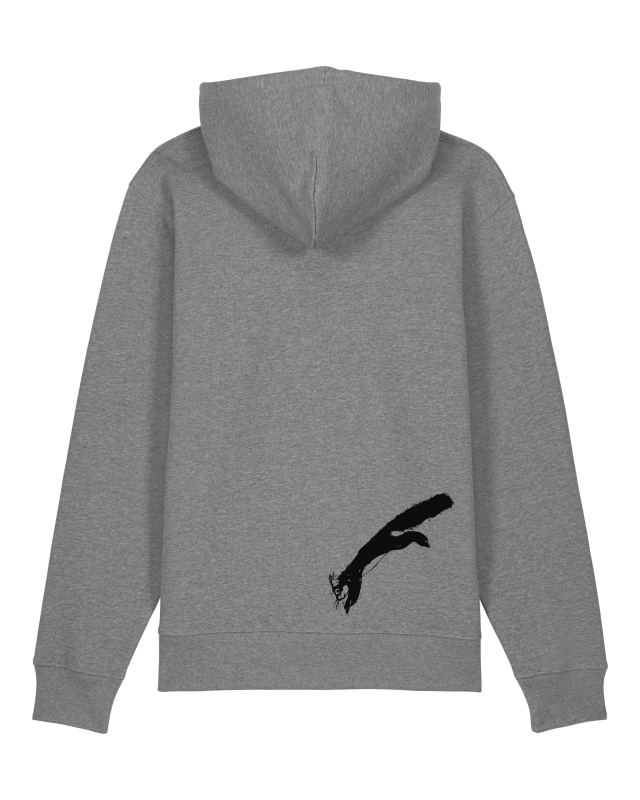 Bio Hoodie „Squirrel“ – Fair Wear, handgezeichnetes Eichhörnchen-Motiv auf der Rückseite, nachhaltig bedruckt