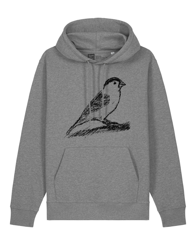 Fair Wear Bio Hoodie mit handgezeichnetem Spatz-Motiv – nachhaltig & unisex
