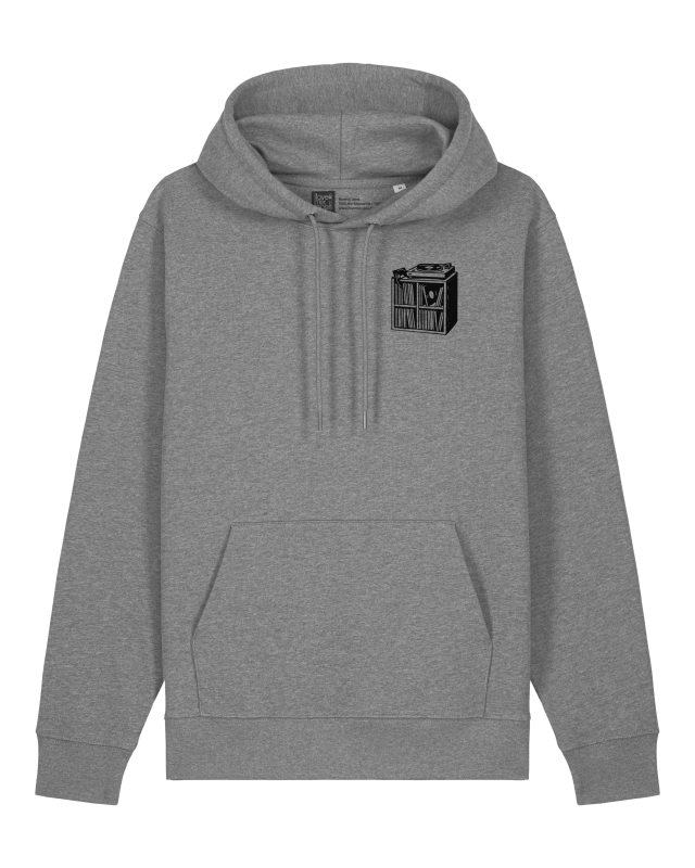 Das kleine Schallplattenregal – Bio Hoodie, Fair Wear, handgezeichnet & nachhaltig bedruckt
