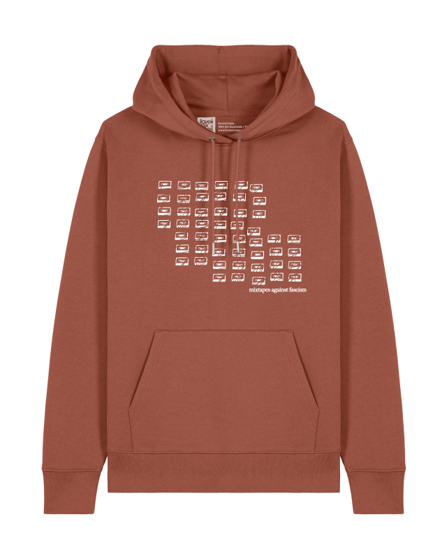 Unisex Hoodie „mixtapes against fascism“ Heritage Brown – Bio-Baumwolle, Fair Wear, Statement-Hoodie