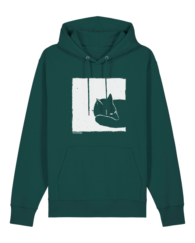 Fox in a Box – Premium Unisex Bio-Hoodie | Black, Glazed Green, India Ink, Heritage Brown