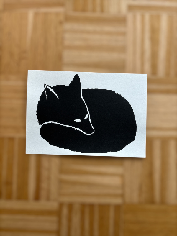 Schlafender Fuchs – Handgemachter Siebdruck A4 | Minimalistischer Tierdruck | Schwarze Weiß Kunst | Wanddekoration Wohnzimmer & Schlafzimmer