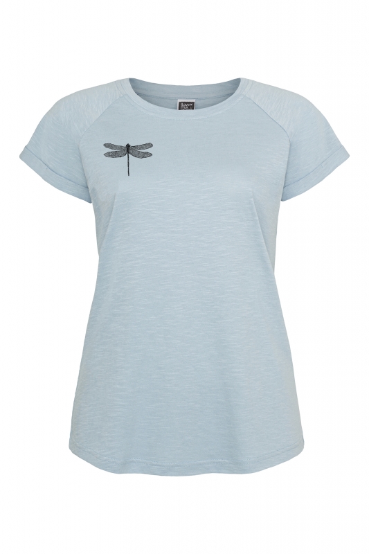 Frauen Raglan T-Shirt mit kleiner Libelle Biobaumwolle GOTS - Blue Fog ILI4