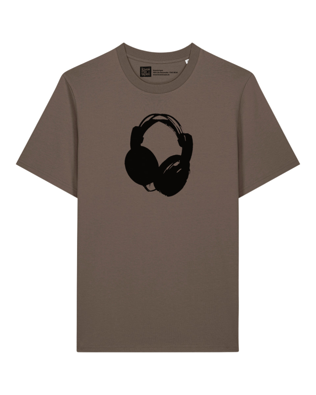 Bio T-Shirt Headphones – Mocha | Schwarzer Druck