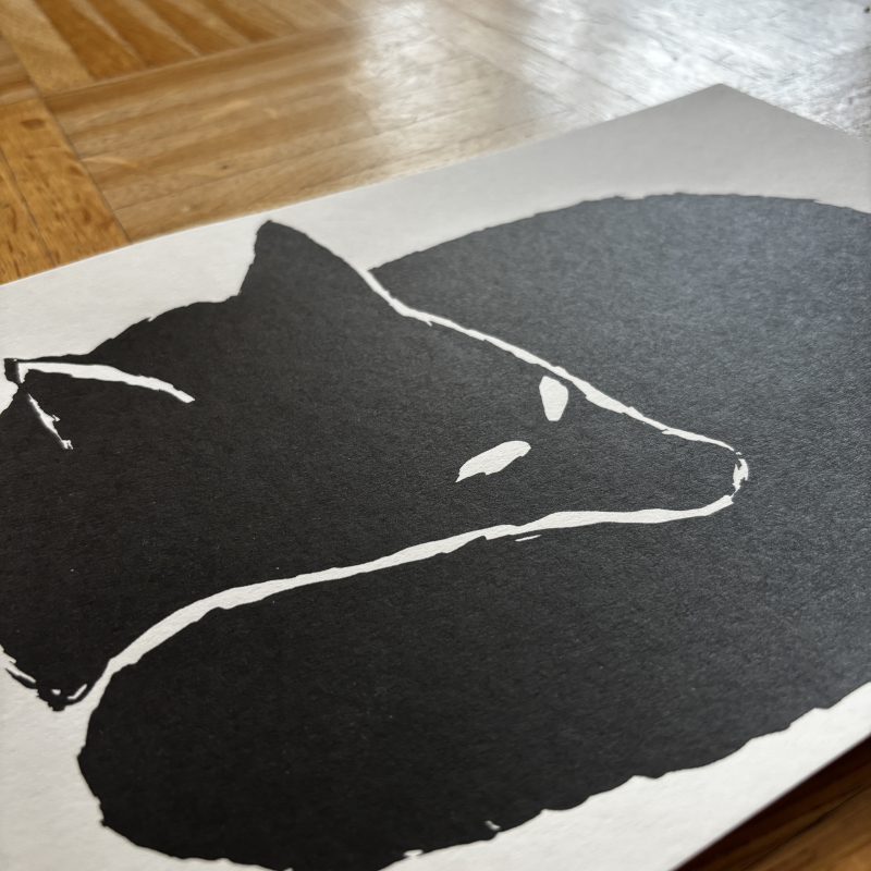 Preview: Schlafender Fuchs – Handgemachter Siebdruck A4 | Minimalistischer Tierdruck | Schwarze Weiß Kunst | Wanddekoration Wohnzimmer & Schlafzimmer