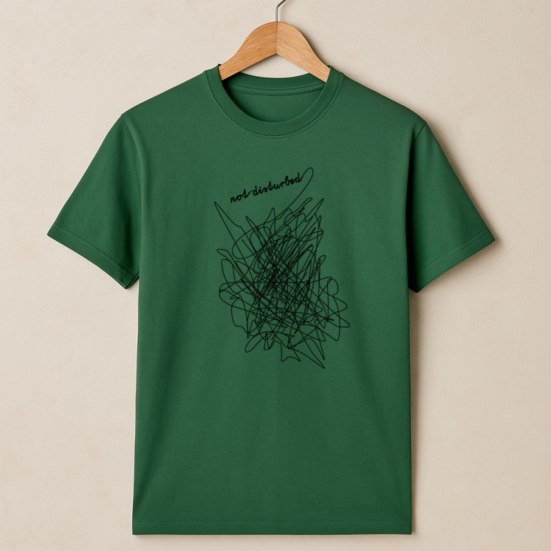 Essential Men T-Shirt mit Kritzelgrafik – Dunkelgrün, handbedruckt in Schwarz