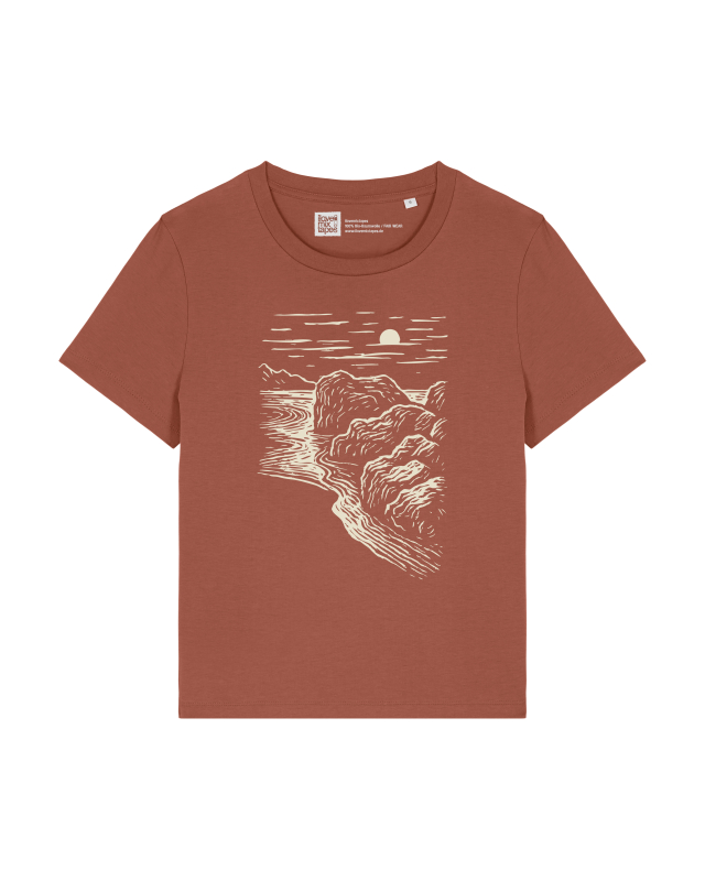 Damen T-Shirt Bio-Baumwolle – Black Beach Motiv | Heritage Brown | Fair & Nachhaltig