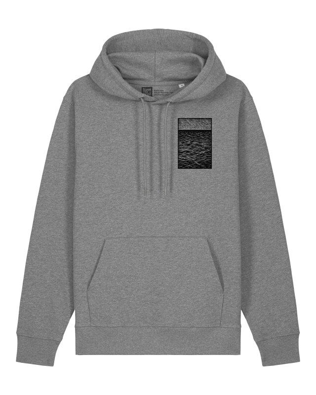 Bio Hoodie „Ocean Lines“ – Fair Wear, handgezeichnetes Ozean-Motiv, nachhaltig bedruckt