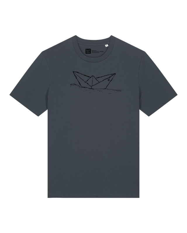 T-Shirt "Paperboat" – Unisex Shirt aus Bio-Baumwolle – India Ink Grey - black print