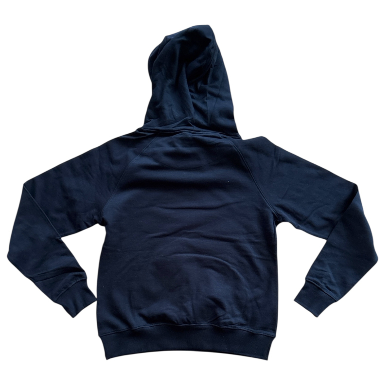 Preview: Paperboat Schwarzer Damen Hoodie mit Weißem Druck – Bio-Baumwolle, Fair & Handbedruckt