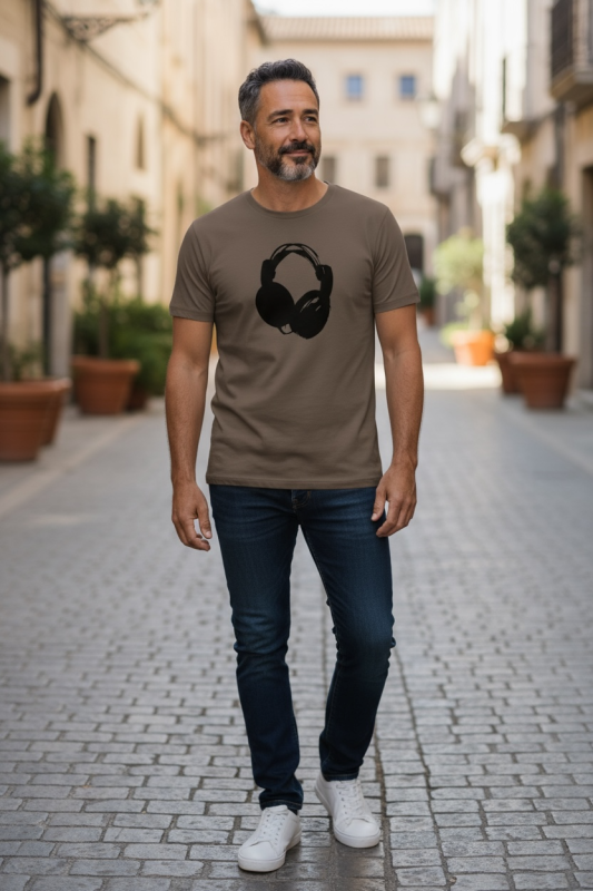Preview: Bio T-Shirt Headphones – Mocha | Schwarzer Druck