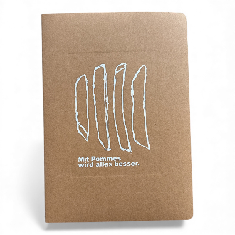 Notizbuch A5 | Pommes | Handbedruckt im Siebdruck | Kraftpapier | Gepunktet | 32 Seiten | FSC-zertifiziert | Handmade