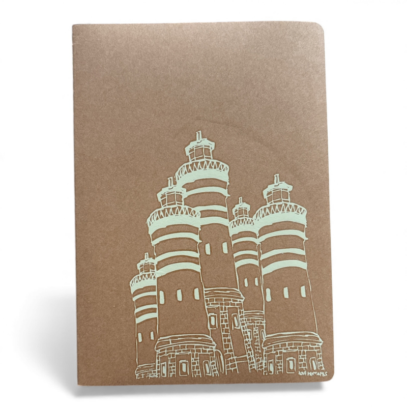 Notizbuch A5 | Leuchttürme | Handbedruckt im Siebdruck | Kraftpapier | Gepunktet | 32 Seiten | FSC-zertifiziert | Handmade