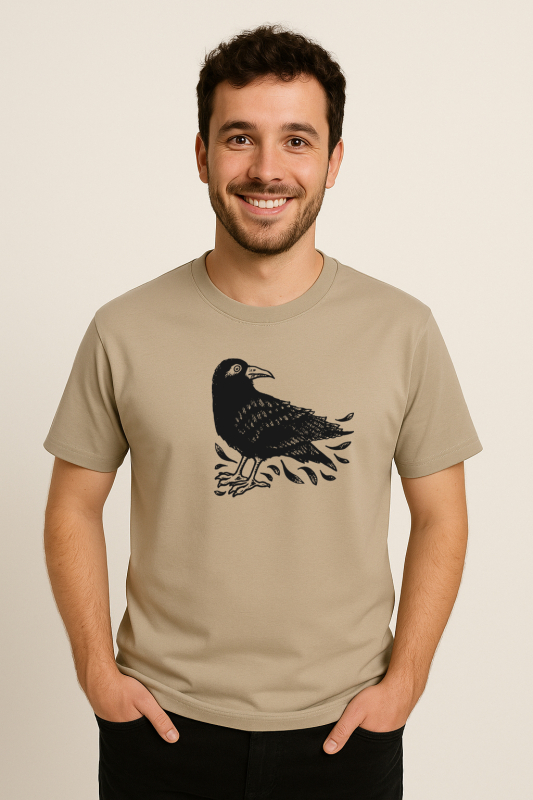 Unisex T-Shirt Stone mit Raben-Motiv – Bio-Baumwolle – Fair Wear – Vegan – Nachhaltige Mode