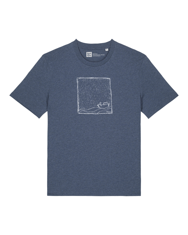 Unisex Bio-T-Shirt „Rough Sea“ – Maritimes Boot Motiv – Dark Heather Blue – Stanley/Stella Creator 2.0