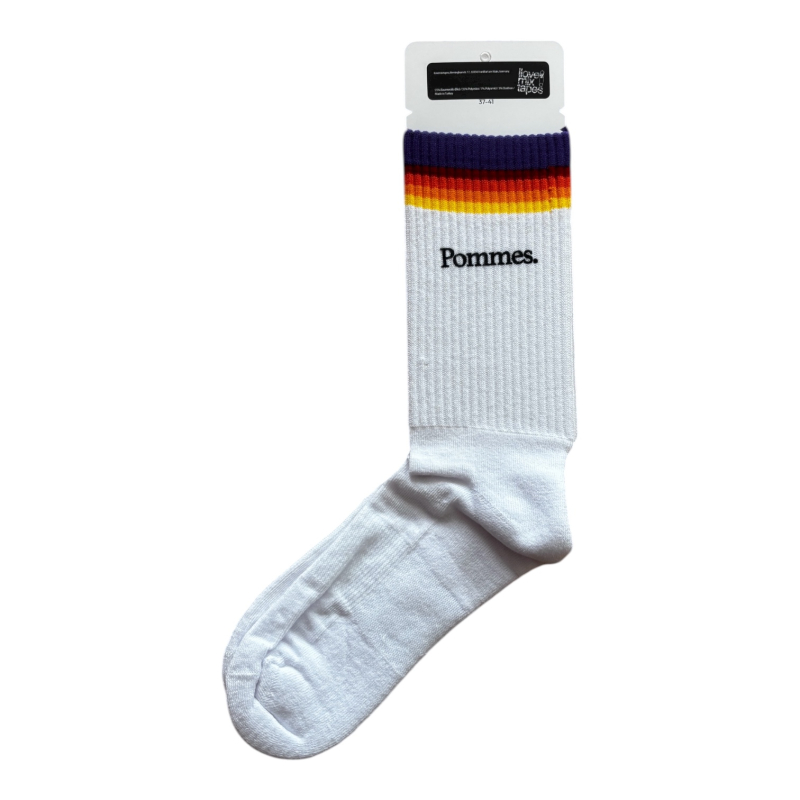 Preview: Bio Socken Pommes | Handbedruckte Siebdruck Socken | White Rainbow | Faire Produktion | Unisex