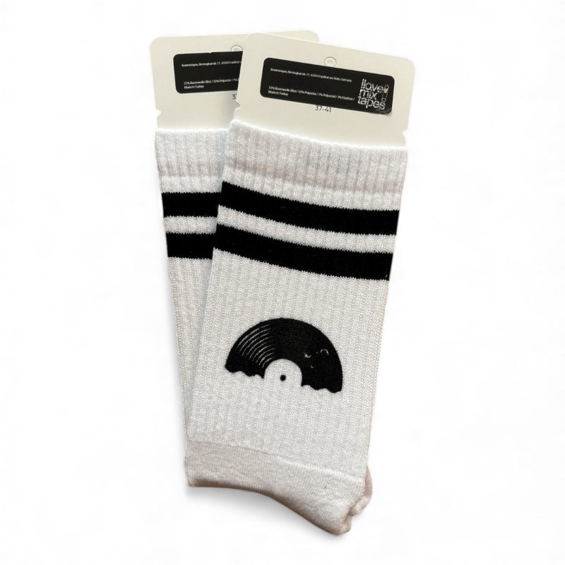 Bio Socken „Vinyl Sun“ | Handbedruckte Siebdruck Socken | White Black | Faire Produktion | Unisex