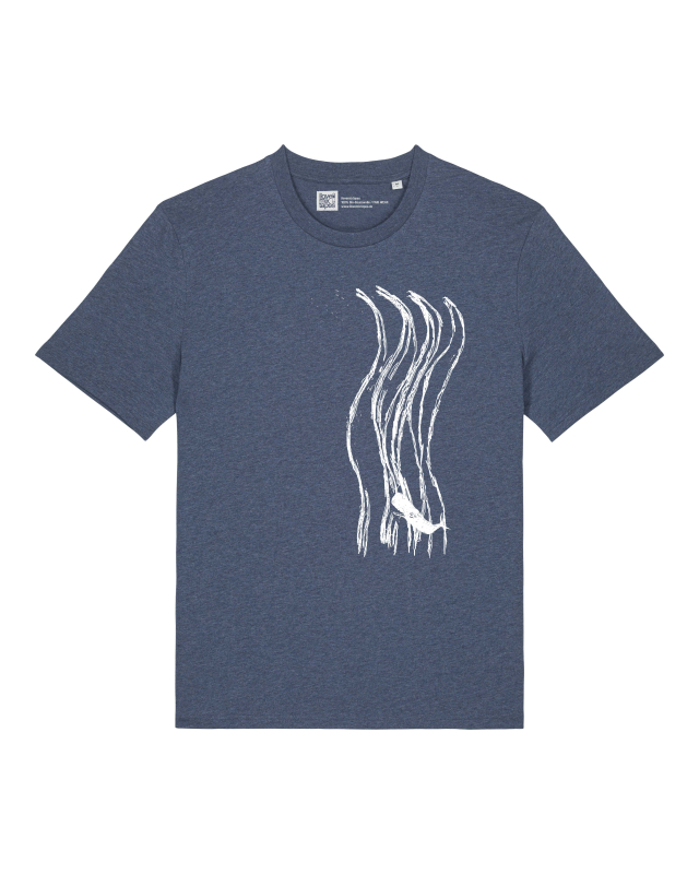 Wellenwall T-Shirt Herren – Dark Heather Blue – Bio Baumwolle – Relaxed Fit – Handdruck in Weiß – Fair & Vegan