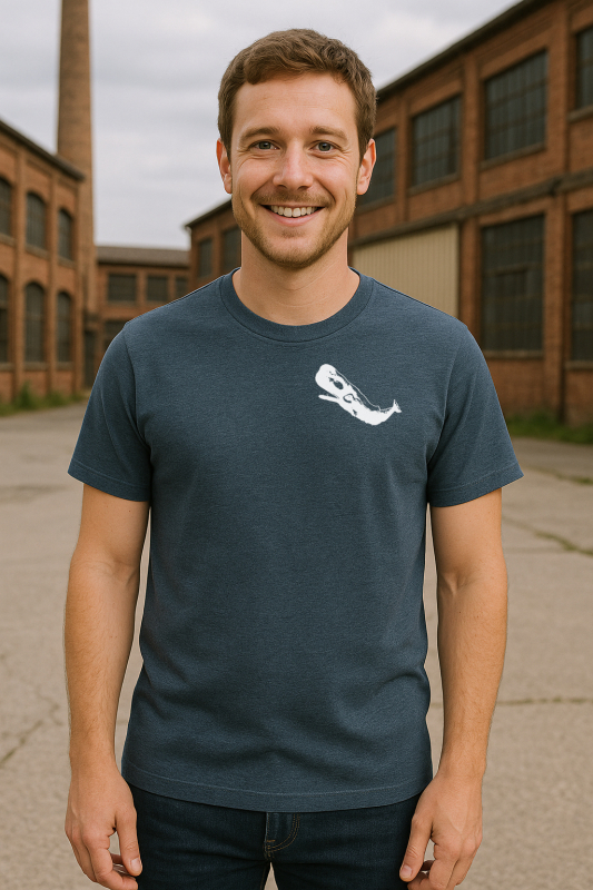 Nachhaltiges Unisex T-Shirt „Der kleine Wal“ Dark Heather Blue