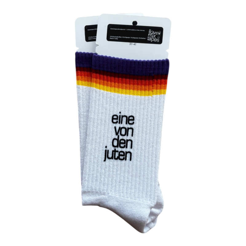 Handbedruckte „eine von den juten“ Bio-Socken | Siebdruck | Fair & nachhaltig | White Rainbow | Unisex
