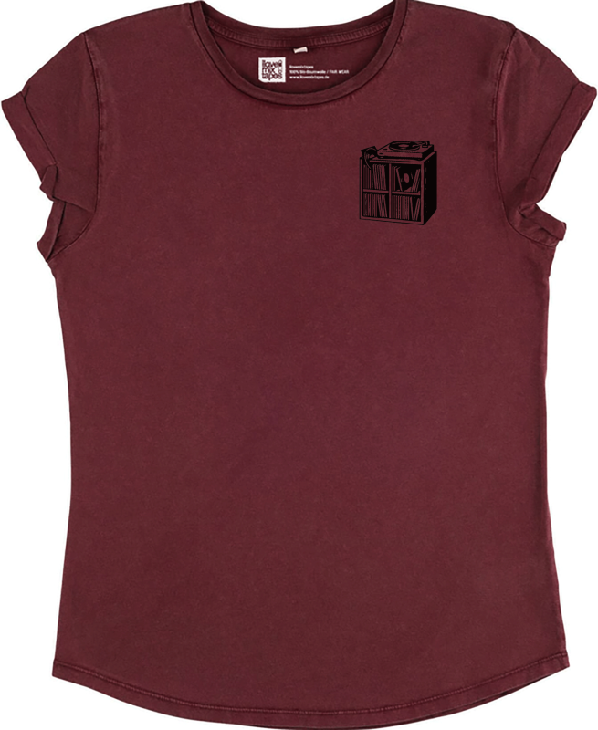 Damen Bio-T-Shirt „Das kleine Schallplattenregal“ – nachhaltiges Fair-Fashion Shirt aus 100 % Bio-Baumwolle