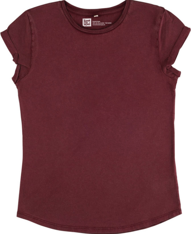 Damen T-Shirt mit umgeschlagenen Ärmeln aus Bio-Baumwolle - Stone Washed Burgundy