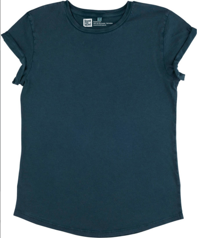 Damen T-Shirt mit umgeschlagenen Ärmeln aus Bio-Baumwolle - Stone Washed Denim