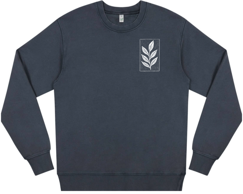 Der Zweig – Handbedrucktes Unisex Sweatshirt aus Bio-Baumwolle | Stone Washed Denim