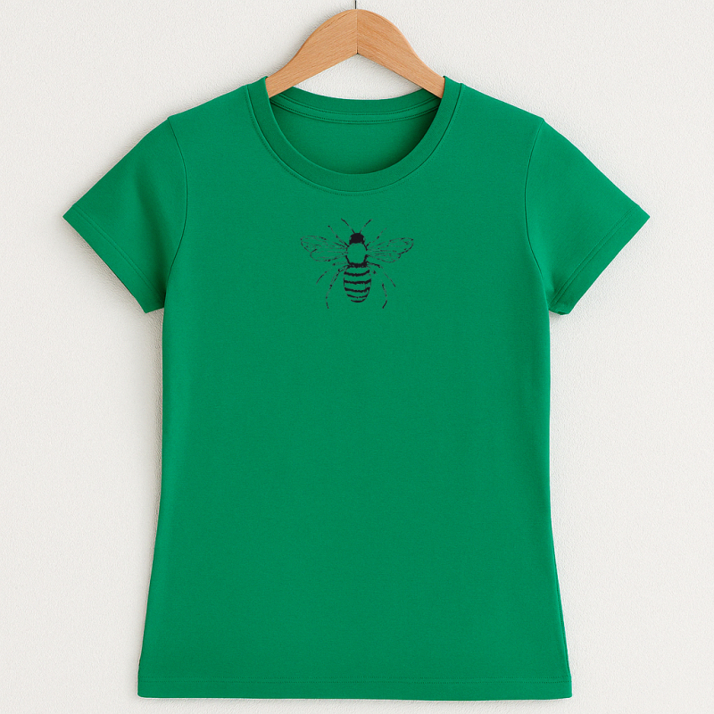 Bio Damen T-Shirt Kelly Green mit schwarzer Biene – nachhaltig & fair produziert | Illustration Print