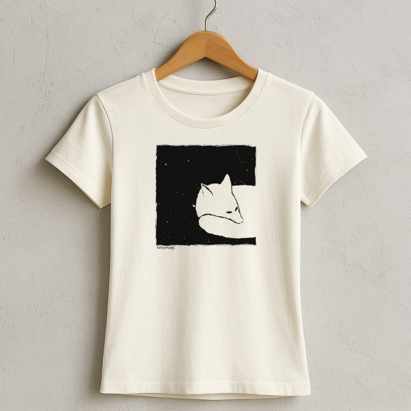 Damen T-Shirt „Fox in a Box“ – handbedruckt im Siebdruckverfahren | natur