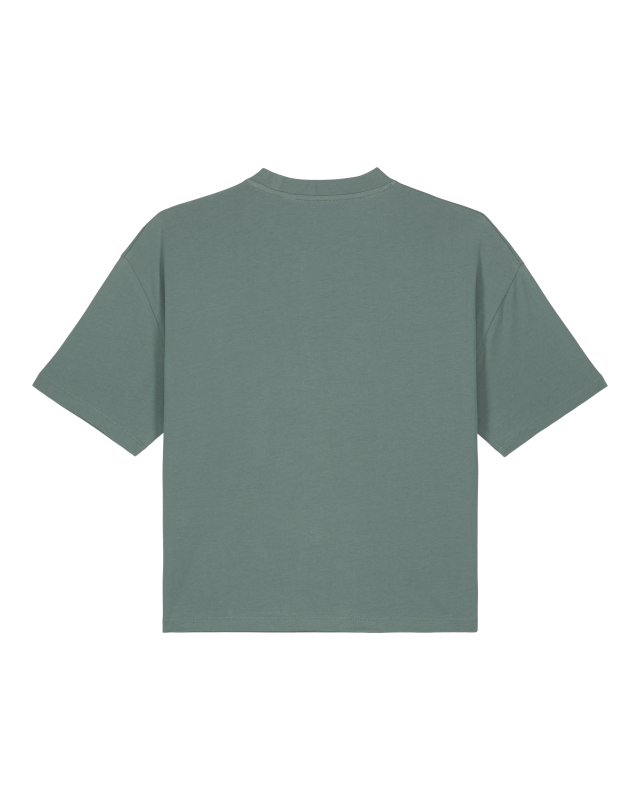 Damen T-Shirt Bio Baumwolle – Green Bay – handbedruckt mit weißem Papierschiff – Stanley/Stella Nova – fair & nachhaltig