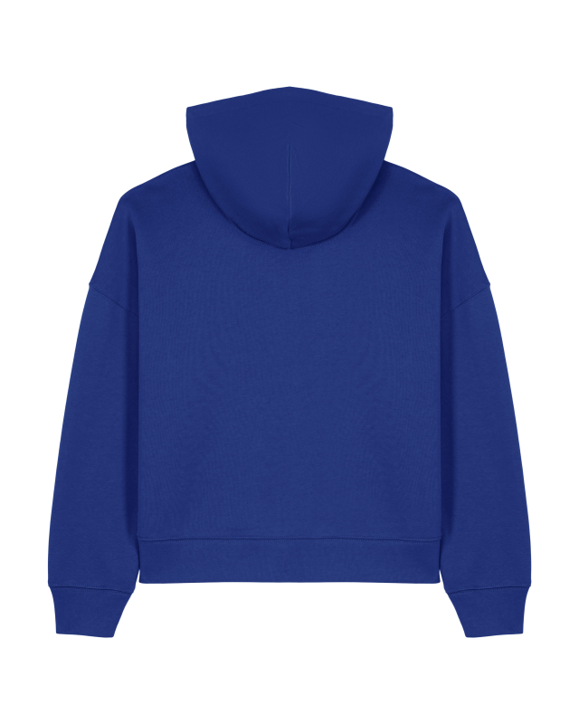 Damen Hoodie – Papierhafen | Worker Blue mit weißem Druck – Fair produziert - Boxy-Fit