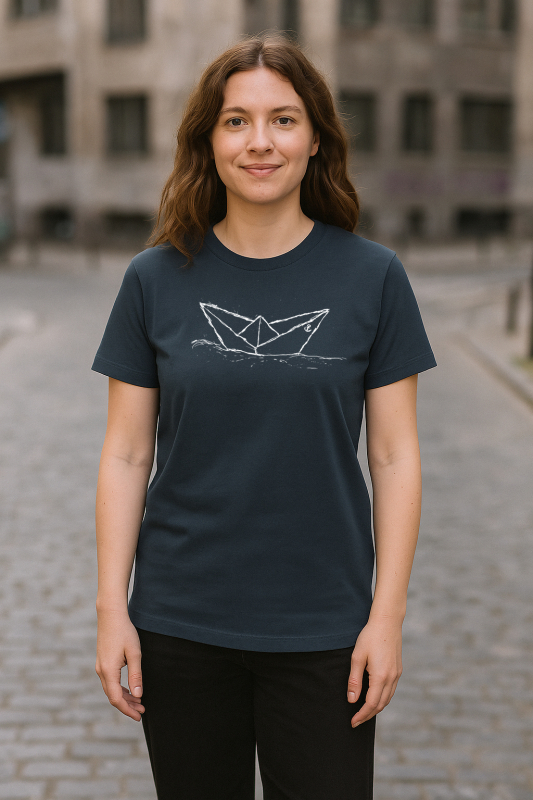 Unisex-Shirt in India Ink mit weißen Paperboat-Motiv