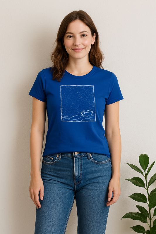 Damen T-Shirt mit Rough Sea Motiv – Kutter im Regen – Bio & Fair Fashion
