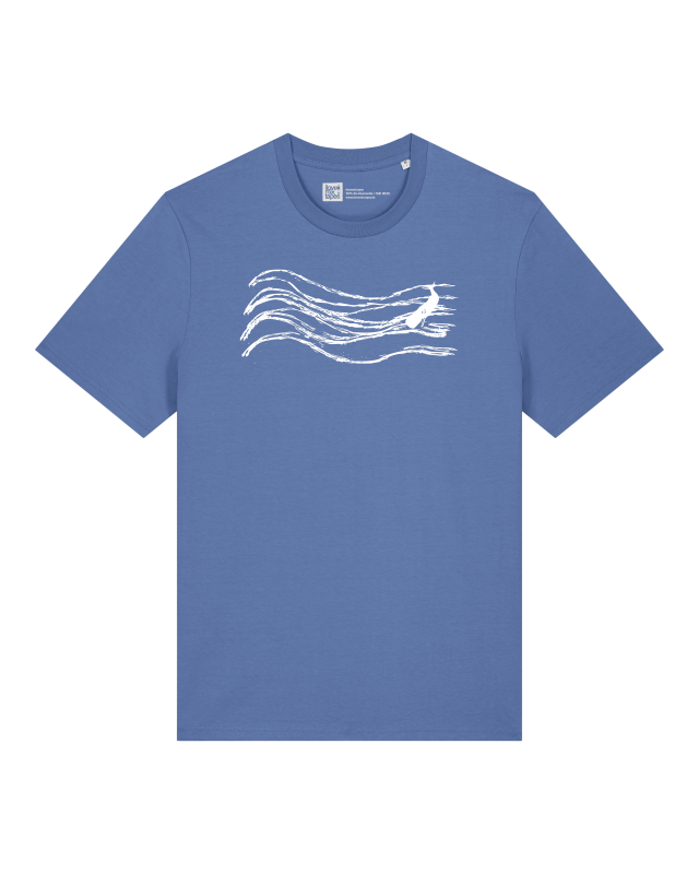 Wellenwall  T-Shirt Unisex – Bright Blue – Bio Baumwolle – Relaxed Fit – Handdruck in Weiß – Fair & Vegan