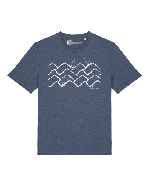 Unisex T-Shirt mit Waves and Boats Motiv - Dark Heather Blue
