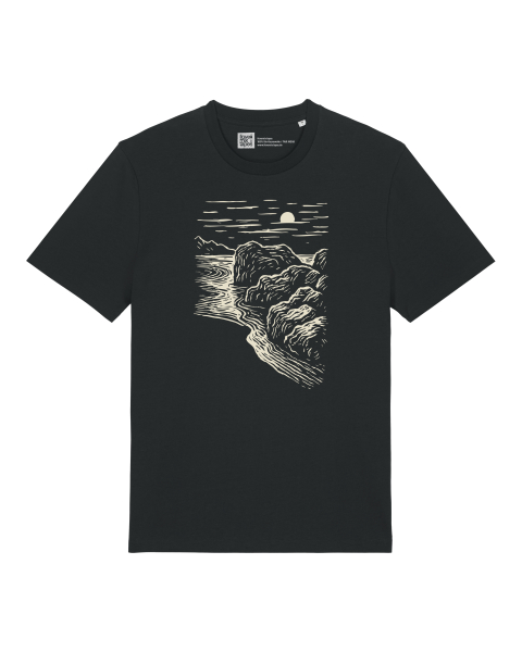 Bio T-Shirt Herren Schwarz Relaxed Fit – „Black Beach“ Handdruck