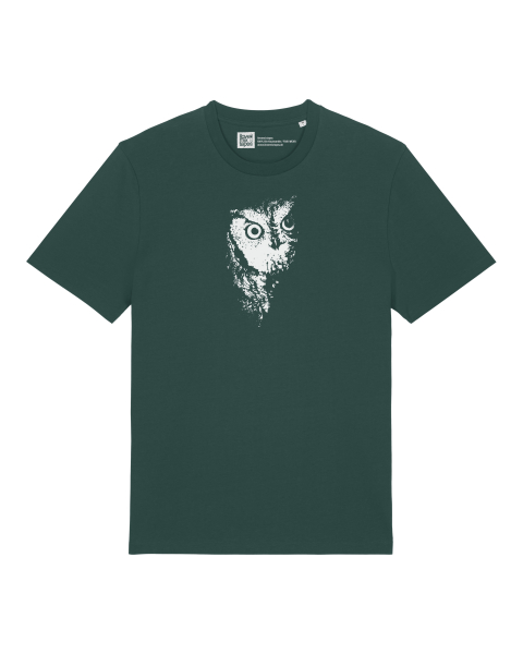 Handbedrucktes T-Shirt Eule – Bio-Baumwolle, dunkelgrün, Unisex