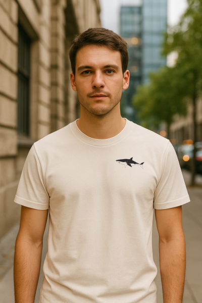 Bio T-Shirt Unisex Hai Druck – Off White – Handbedruckt