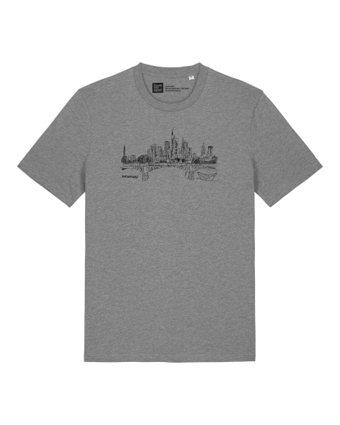 T-Shirt Frankfurter Skyline – Bio, Fair & Handbedruckt (Relaxed Fit) - Mid Heather Grey