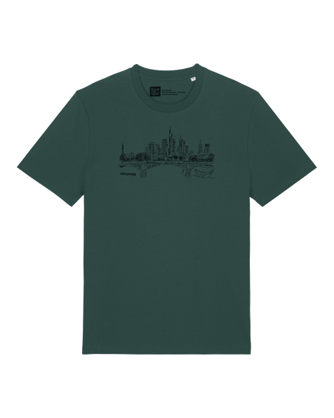 T-Shirt Frankfurter Skyline – Bio, Fair & Handbedruckt (Relaxed Fit) - Bottle Green